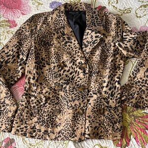 Jones New York Leopard-Print Double-Breasted Trench Coat - Tan & Black